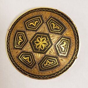 Damascene Brooch Gold and Black With Trombone Clasp